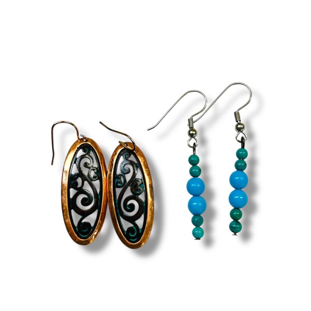 Lot of 2 Pair Earrings Drop Dangle Pierced 1.5-1.75" Fishhook